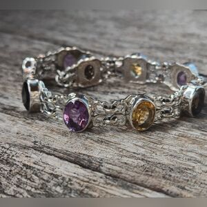 Nicky Butler 925 Sterling Silver Designer Amethyst Citrine Bracelet Smoky Quartz